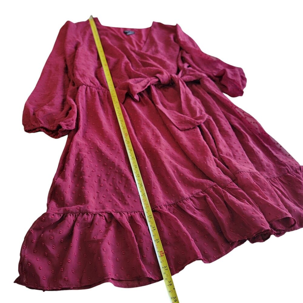 City Chic Womens Tiered Mini Cocktail Faux Wrap Dress Plus 16 S Red Burgundy - Picture 5 of 11